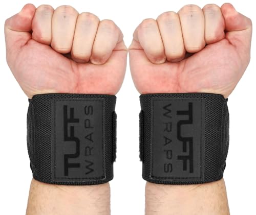TuffWraps 16" Wrist Wraps: No Thumb Loops, Quality Gym Wrist Wraps for Weightlifting, Bench Press, Powerlifting, and Cross-Training—Try The Belt Loop Tightening System - color: Black/Black