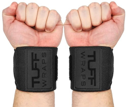 TuffWraps 16" Wrist Wraps: No Thumb Loops, Quality Gym Wrist Wraps for Weightlifting, Bench Press, Powerlifting, and Cross-Training—Try The Belt Loop Tightening System - color: Black/Black
