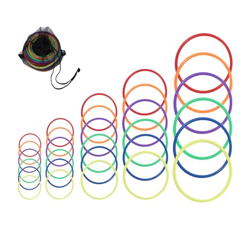 30 Pcs Multicolor Plastic Toss Rings Kids Ring Toss Game Carnival Rings for Speed and Agility Practice Games, Garden Backyard (30 pcs 5 Sizes)