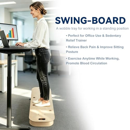 Wooden Balance Board & Wobble Board with Spring System, Adjustable Balance Board for Standing Desk, Stability Trainer for Physical Therapy, Core Strength, Posture Improvement & Home Office Use