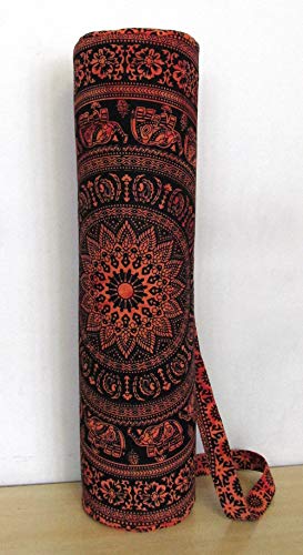 INDIAN CRAFT CASTLE ICC Yoga Mat Bag Carrier Full-Zip Exercise Yoga Mat Carry Bag for Women Men with Multi-Functional Storage Pockets and Adjustable Shoulder Strap 26X6 Inches - style: Red Elephant Flower