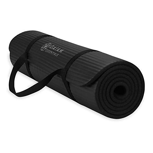 Gaiam Yoga Mat, Pilates & Exercise Mat, Thick Mat 2/5" (10mm) Workout Mat with Easy-Cinch Carrying Strap for Home & Gym Workouts - color: Black
