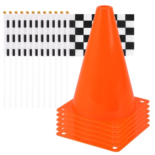Mini Traffic Cones（with Hole on Top） with Racing Checkered Flags, Sports Safety Cones for Soccer Cones and Basketball Practice Equipment - color: 18PCS