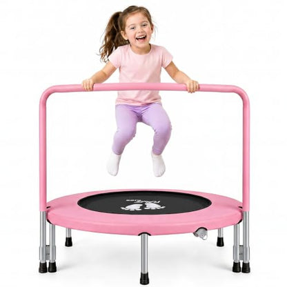 RAVS 36" Toddler Trampoline, Foldable Indoor Kids Trampoline with Handle - color: Pink