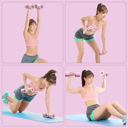 Sportneer Adjustable Dumbbells Hand Weights Set: 5 lb Dumbbell Set of 2 Each 2lb 3lb 4lb 5lb Free Weights Fast Adjust Weight 4 In 1 Weights Dumbbells Set for Women Men Home Gym Exercise Training - color: Pink