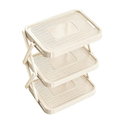 Multi-layer Preparation Tray – 3 Levels Foldable Space-Saving Food Stand | for Cooking Fondue and Barbecue Cooking Utensils Ingredients Sauces Dishes and Countertop