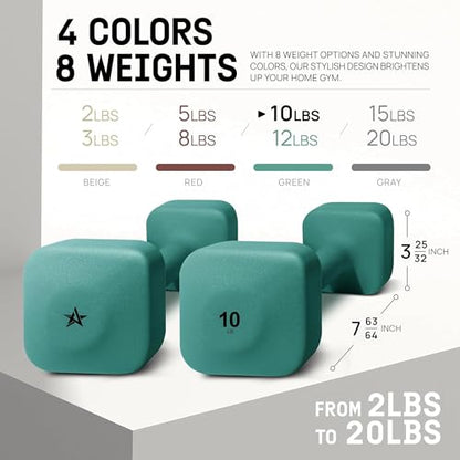 Yes4All Square Neoprene Dumbbell Set for Women/Men, Workout Hand Weight Dumbbells Set of 2, 2lb - 20lb with 4 Colors, Anti-Roll, Anti-Slip Exercise Dumbbells Weights for Home Gym,