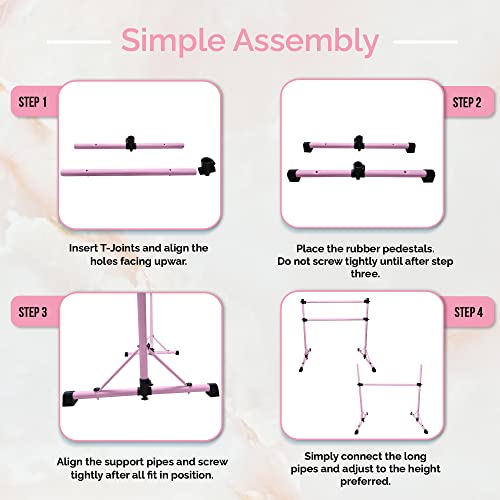 New & Improved 4 Ft Steel Double Ballet Barre with Carry Bag and Beginner Guide,Adjustable&Portable Ballet Barre for Home and Gym,Quality Ballet bar Anti-Wobble,Stretching Dance bar - color: Pink