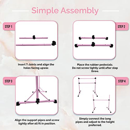 New & Improved 4 Ft Steel Double Ballet Barre with Carry Bag and Beginner Guide,Adjustable&Portable Ballet Barre for Home and Gym,Quality Ballet bar Anti-Wobble,Stretching Dance bar - color: Pink