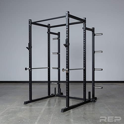 REP Fitness PR-1100 Power Rack Home Gym System, Squat Cage with Attachment Compatibility Multi-Grip Pull Up Bar, Adjustable J Cups, Extended Safeties, 700 lb Capacity, Strength Training Equipment - style: Power Rack + Weight Storage