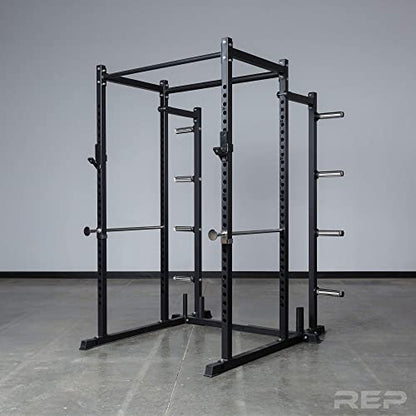 REP Fitness PR-1100 Power Rack Home Gym System, Squat Cage with Attachment Compatibility Multi-Grip Pull Up Bar, Adjustable J Cups, Extended Safeties, 700 lb Capacity, Strength Training Equipment - style: Power Rack + Weight Storage