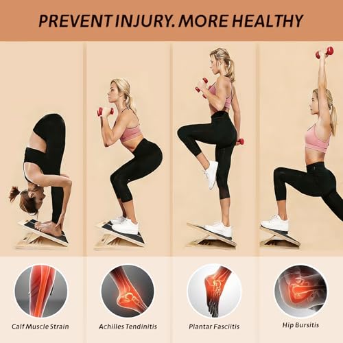 Wooden 2-in-1 Slant & Balance Board, Adjustable Wobble Design for Calf Stretch Exercise, Knee Ankle Heel Foot Pain Relief