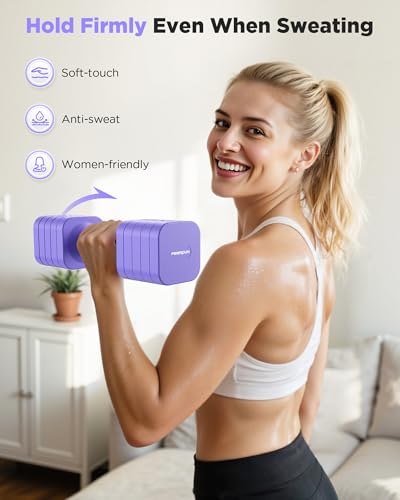 FEIERDUN DB3 5-in-1 Adjustable Dumbbell Set, 6LB/10LB Pair Adjustable Weights for Women at Home, Dual Locking Stable Hand Weights with TPU Soft Handle, Home Gym, Rehab, Pilates, Yoga, Strength Training - color: D-Vivid Purple, style: 10LBS Pair (20LBS Tot