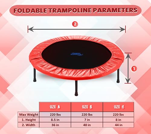 Machrus Upper Bounce 40" Mini Trampoline for Adults - Small Rebounder Trampoline with Durable Jumping Mat, Portable & Foldable