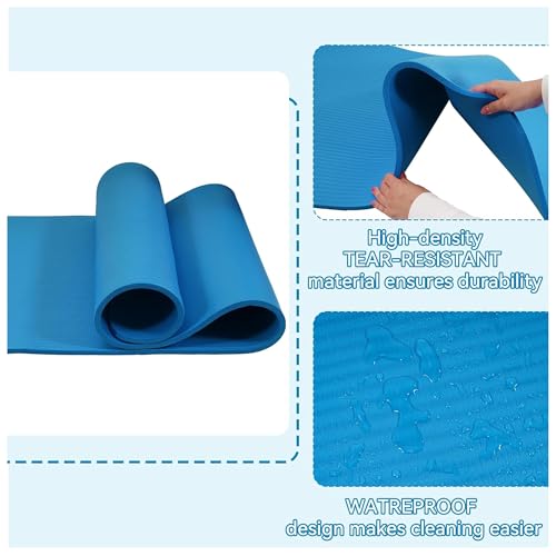 Fitvids Yoga Mat, 1/2-Inch Extra Thick High Density Exercise Mat, Anti-Tear Exercise Yoga Mat with Carrying Strap, Suitable for Various Yoga Exercises - color: Blue