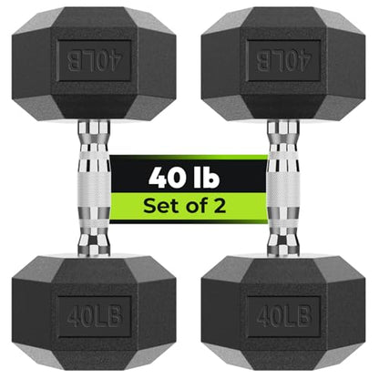 HANDBODE Hex Dumbbell Set, 2.5-65 lb Rubber Encased Exercise & Fitness Dumbbells, Weights Dumbbells Set of 2, Hand Weight for Strength Training - size: 40 lb, Pair, style: Chrome Handle