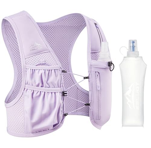 Zelvot Running Vest for Women Men, US Patent, Adjustable Chest Straps Running Hydration Vest with 500ml Soft Flask, Lightweight Reflective Hydration Backpack for Marathon - color: Purple, size: X Small-Small (1 Soft Flask)