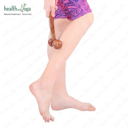 HealthAndYoga™ NatureSooth Wooden Massage Roller – Wood Therapy Massage Tools – Handheld Calf and Leg Massager, Back and Shoulder Massager and Full Body Massager