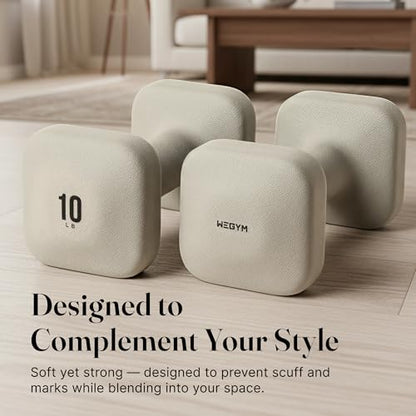 WeGym SafeGrip Square Dumbbells with Anti Slip Handles, Aesthetic Free Weights for Home Workouts, Stable Design Prevents Rolling during Floor Exercises - color: Sandstone, style: 10LB Pair