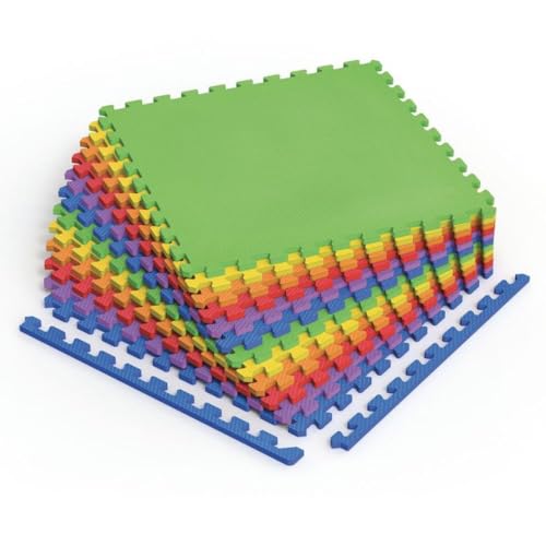 Norsk Kids Puzzle Play Mats Interlocking EVA Foam Floor Tiles Solid Color, 18 Tiles - 72 Sq. Ft., 1/2" Thick, Rainbow Pack
