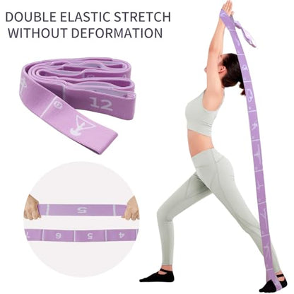 12 Loop Resistance Stretch Band, Numbered Flexibility Strap for Exercise, Physical Therapy, Yoga, Pilates, Dance, Gymnastics and Rehab Training, Adjustable Stretching for Splits, Ballet,Home Workouts - color: Purple