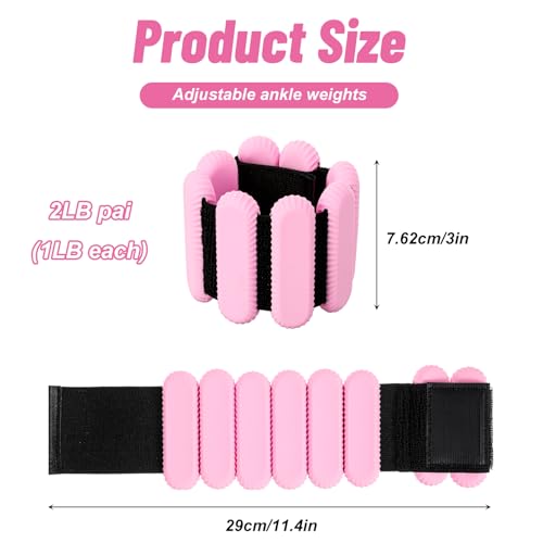 2 PCS Ankle Weights for Women and Men Adjustable Wrist Weighted Training Bracelet Wrist Ankle Set for Walking Running Yoga Pilates Strength Foot weights for exercise Workout Pink 1Lbs