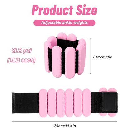 2 PCS Ankle Weights for Women and Men Adjustable Wrist Weighted Training Bracelet Wrist Ankle Set for Walking Running Yoga Pilates Strength Foot weights for exercise Workout Pink 1Lbs