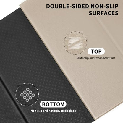 Foldable Extra Large Yoga Mat 74"×31.5", 8mm Double-Sided Non Slip Lightweight Fitness Mat for Man & Woman, Portable for Home Studio & Travel - color: Beige+Black