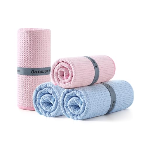 REDKISS 4 Pack Microfiber Gym Towels, Quick-Dry Sweat Towels for Workout, Yoga & Running, Soft Breathable, 39" x 16" - color: Pink/Light Blue