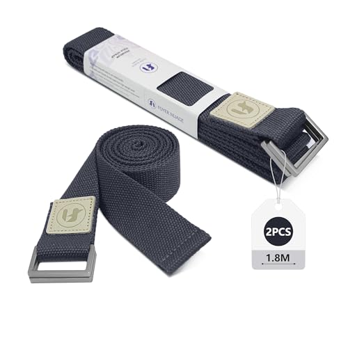 Yoga Straps 1.8M or 2.5M, Durable Cotton Yoga Straps for Stretching, Adjustable Yoga Belt Strap for Yoga, Dance, Gym Workouts - color: CyanGrey, size: 1.8M 2PCS