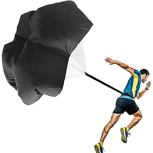 Resistance Parachute 57'' Running Parachute, Speed Resistance Training Parachute Equipment, Unisex Resistance Training Tool with Adjustable Belt(Color:Black)