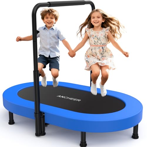 ANCHEER Trampoline, Mini Trampoline with Adjustable Handle -Indoor/Outdoor Rebounder for Kids & Toddlers, 56'' Safe Oval Fitness Trampoline with Bar for Home Fun