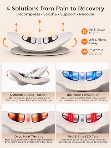 Ergonomic Lumbar Stretcher & Lower Back Massager, 5-in-1 Dynamic Airbag Traction Device with Heat & Vibration for Back Fatigue Relief, Waist Support & Posture Align, 15 Mins Auto-Off