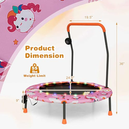GYMAX Trampoline for Kids, 36” Toddler Mini Rebounder with Lights & Music, Removable Blue Tooth Speaker, Handle & Safety Pad, ASTM Approved Indoor Outdoor Small Kids Trampoline