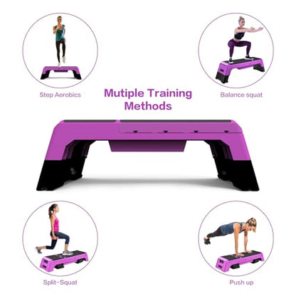 Multifunctional Step Platform Aerobic Deck Stepper with Resistance Bands Versatile Cardio Exercise Equipment Workout Fitness, Adjustable Weight Bench for Home Gym