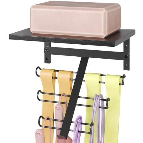 TJ.MOREE Resistance Rack Band Storage Hanger with Shelf Gym Equipment Organizer, Storage Rack for Home Gym,Black - color: Black-resistance Bands