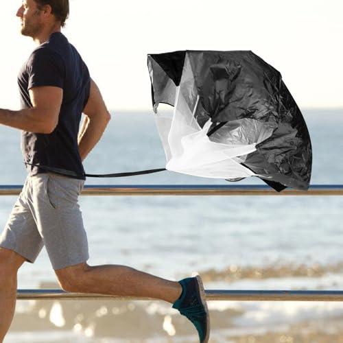 ULTECHNOVO Resistance Sprint Parachute with Waist Belt, Black Football Training Sprint Umbrella for Running Power and Agility Training, Lightweight Strength Parachute for Track and Field