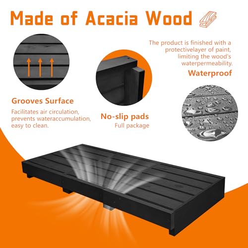 Outdoor Steps 3.5'' Height, Wooden Step Platform 35” Length, Step Stool with Non Slip Pads, Step for Outside, Wooden Platform for Bathroom, Kitchen, Bed (Black)