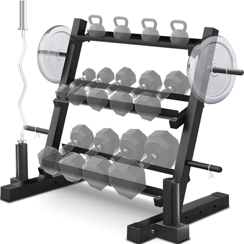 Dumbbell Rack Stand Only, 3‑Tier Adjustable Weight Rack for Home Gym | 1200LBS Multilevel Organizer for Dumbbells, Weight Plates & Kettlebells, Heavy‑Duty Home Gym Fitness Storage