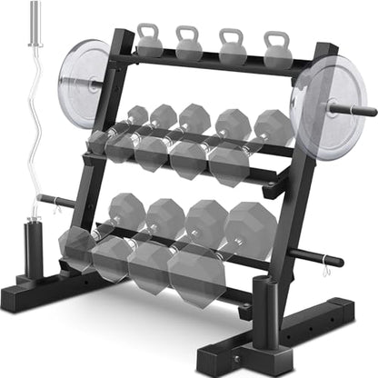 Dumbbell Rack Stand Only, 3‑Tier Adjustable Weight Rack for Home Gym | 1200LBS Multilevel Organizer for Dumbbells, Weight Plates & Kettlebells, Heavy‑Duty Home Gym Fitness Storage
