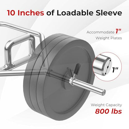 GYMAX Olympic Folding Trap Bar - 56" Chrome Hex Weight Lifting Bar for Squats, Deadlifts, Shrugs & Power Pulls - 800Lbs Capacity - color: Silver, 1" Sleeve