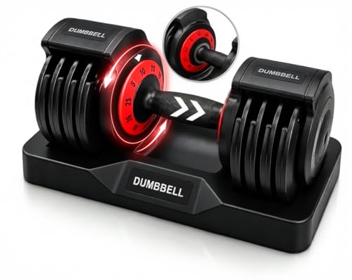 Single Adjustable Dumbbell – Premium Quick-Change Weight Set with Base, Space-Saving Smart Dial System for Home Gym, Full Body Strength Training for Men & Women