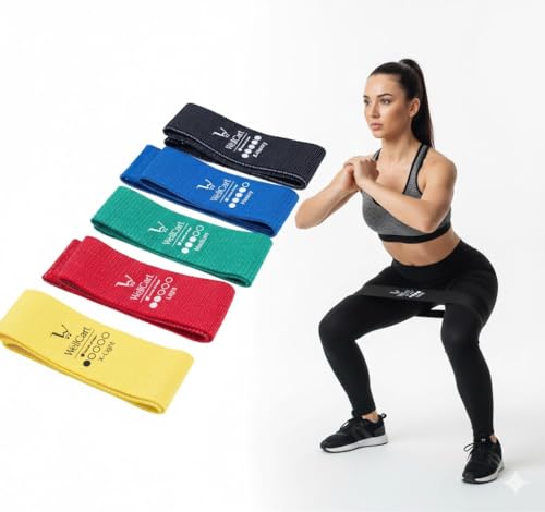 Fabric Hip Resistance Bands Set (5 Levels: X-Light to X-Heavy) – Non-Slip Glute & Lower-Body Training Bands with Carry Bag