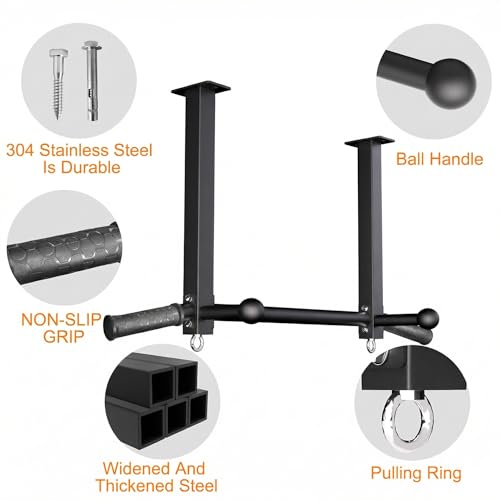 Pull Up Bar Ceiling Mount, 600LBS Heavy Duty Multi Grip Chin Up Bar, 16" Rafter PullUp Bar, Ceiling Beam for Gym/Garage/Basement with Ball Finger & Round Anchors, Easy to Install-Black