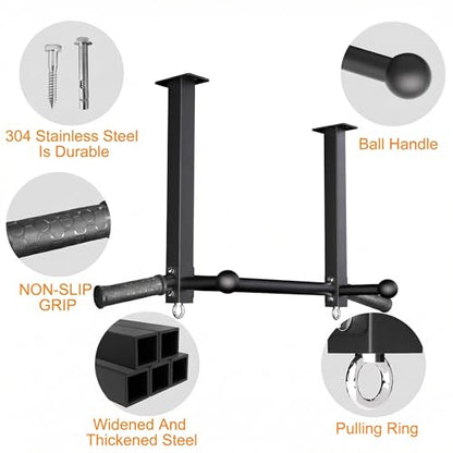 Pull Up Bar Ceiling Mount, 600LBS Heavy Duty Multi Grip Chin Up Bar, 16" Rafter PullUp Bar, Ceiling Beam for Gym/Garage/Basement with Ball Finger & Round Anchors, Easy to Install-Black