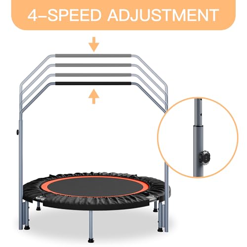ALTLER 40"/48" Foldable Mini Fitness Rebounder with Adjustable Foam Handle, Max Load 330/440 lbs, Indoor Cardio Exercise Rebounder for Adults - size: 40 IN