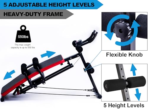 KESHWELL Ab Machine,Ab Workout Equipment For Home,Sit Up Push Up Workout Bench,Fitness Strength Training Equipment,Foldable Abdomen Exercise Machine With Resistance Bands,550lbs Capacity