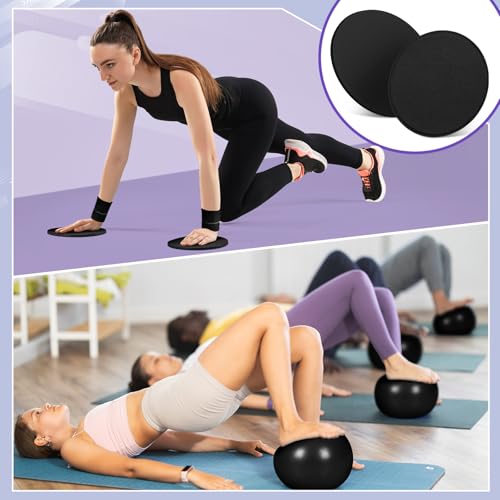 18 Pcs Home Pilates Ball and Ring Circle Set Yoga Fitness Essentials Kit with 5 Resistance Band Stretching Strap Non Slip Sock Ball Core Slider Wristband Headband Gym Bag for Women