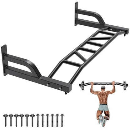 SELEWARE 48'' Heavy Duty Pull Up Bar Wall Mount Multi-function Chin up Bar with Home Gym Cable Pulley System LAT Pulldown Workout Attachments Heavy Bag Hanger