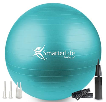 SmarterLife Exercise Ball, Yoga Ball for Gym, Balance, Stability, Pregnancy - color: Turquoise, size: 45 cm